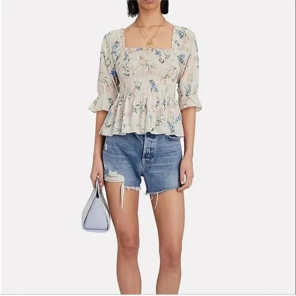 SAYLOR Clover Smocked Floral Top Small - Picture 3 of 10